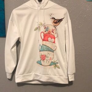 Bird with teacups. Hoodie